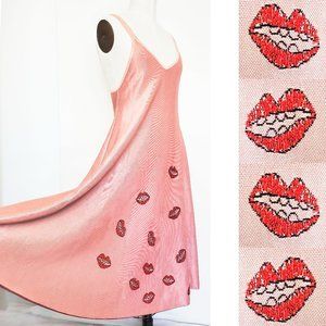 JIMI ROOS Womens RARE Pink Knit Sleeveless Dress Lips Midi